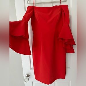 Milly Selena Off-The-Shoulder trumpet-sleeve dress